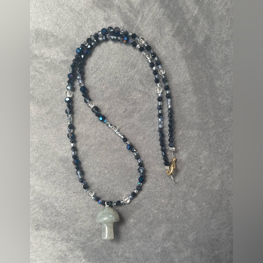 Mushroom crystal beaded necklace choker groovy hippie funky